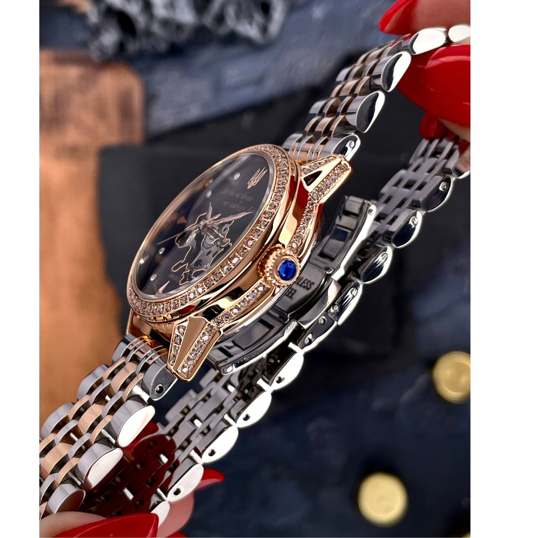 Наручные часы женские Awarder 3D с Гербом Украины патриотические механические со стразами круглые Золотой (1202-0530) - фото 3