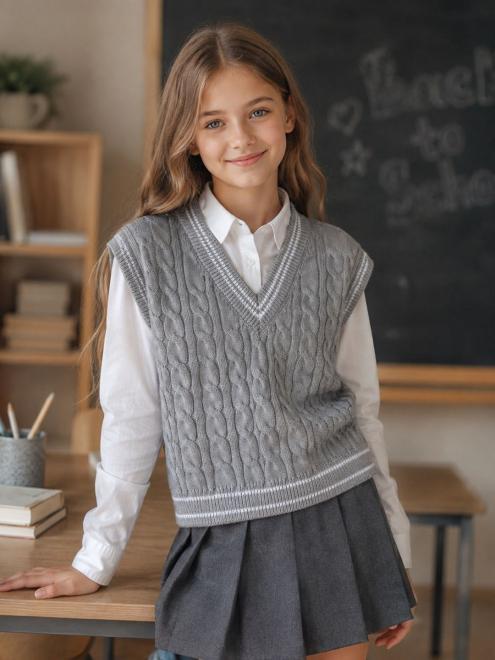 Жилетка в'зана ART KNIT в коси 128/134 см Сірий (46086)