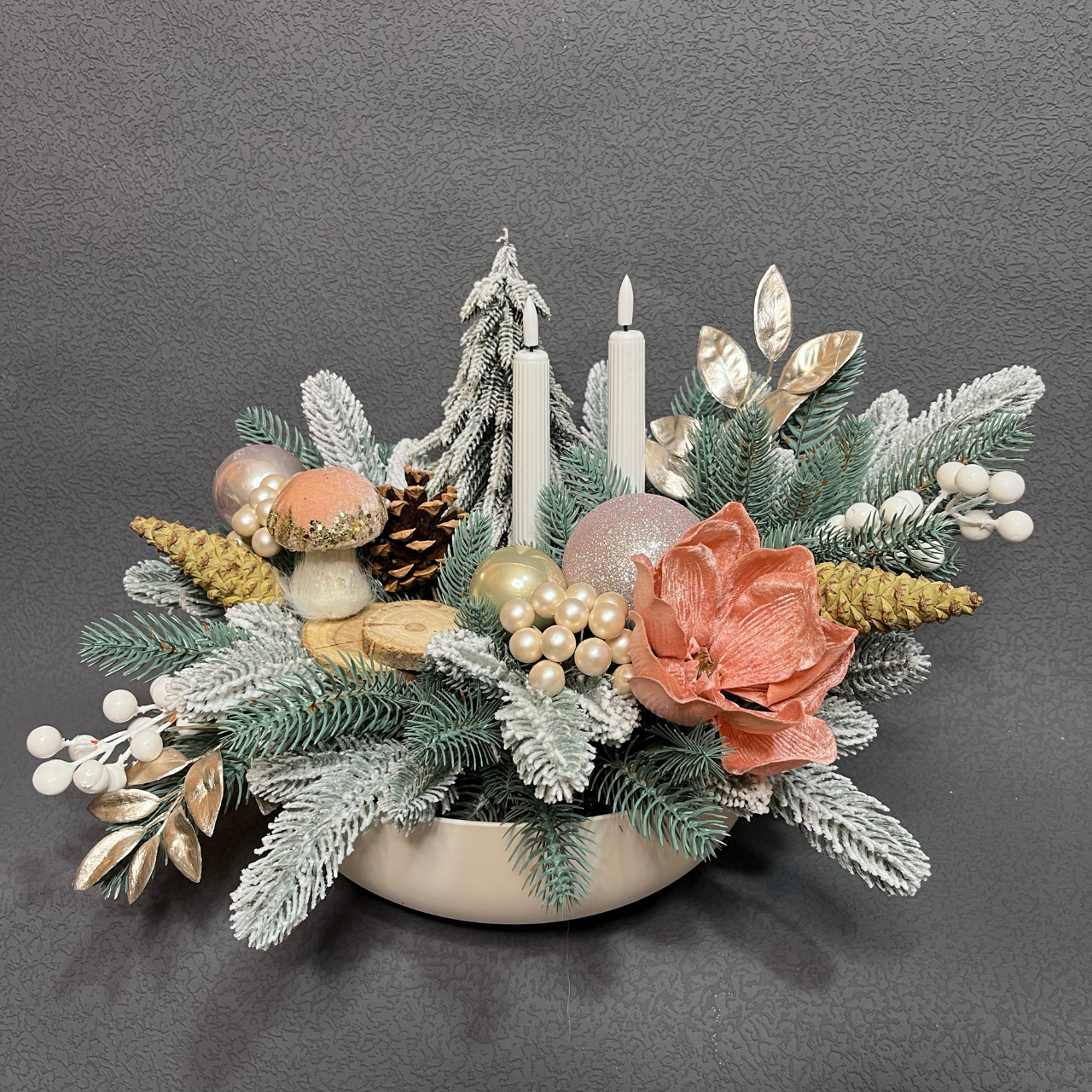 Новогодняя композиция со свечами с живым пламенем 33 см (2436017660)