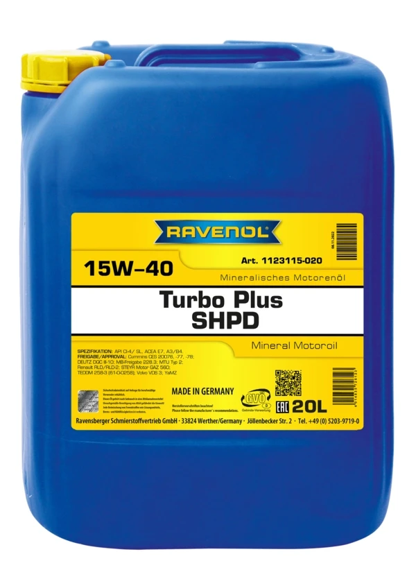 Моторное масло RAVENOL Turbo plus SHPD 15W-40 минеральное 20 л (1123115-020)