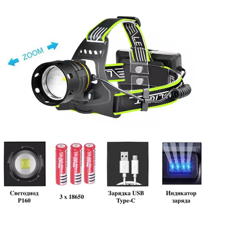 Ліхтар налобний BL-A14-3-P160 з функцією Power Bank 1500lm 1200 м USB Type-C 3 акумулятори 18650 (ML-05146) - фото 9 Ліхтар налобний BL-A14-3-P160 з функцією Power Bank 1500lm 1200 м USB Type-C 3 акумулятори 18650 (ML-05146) - фото 9