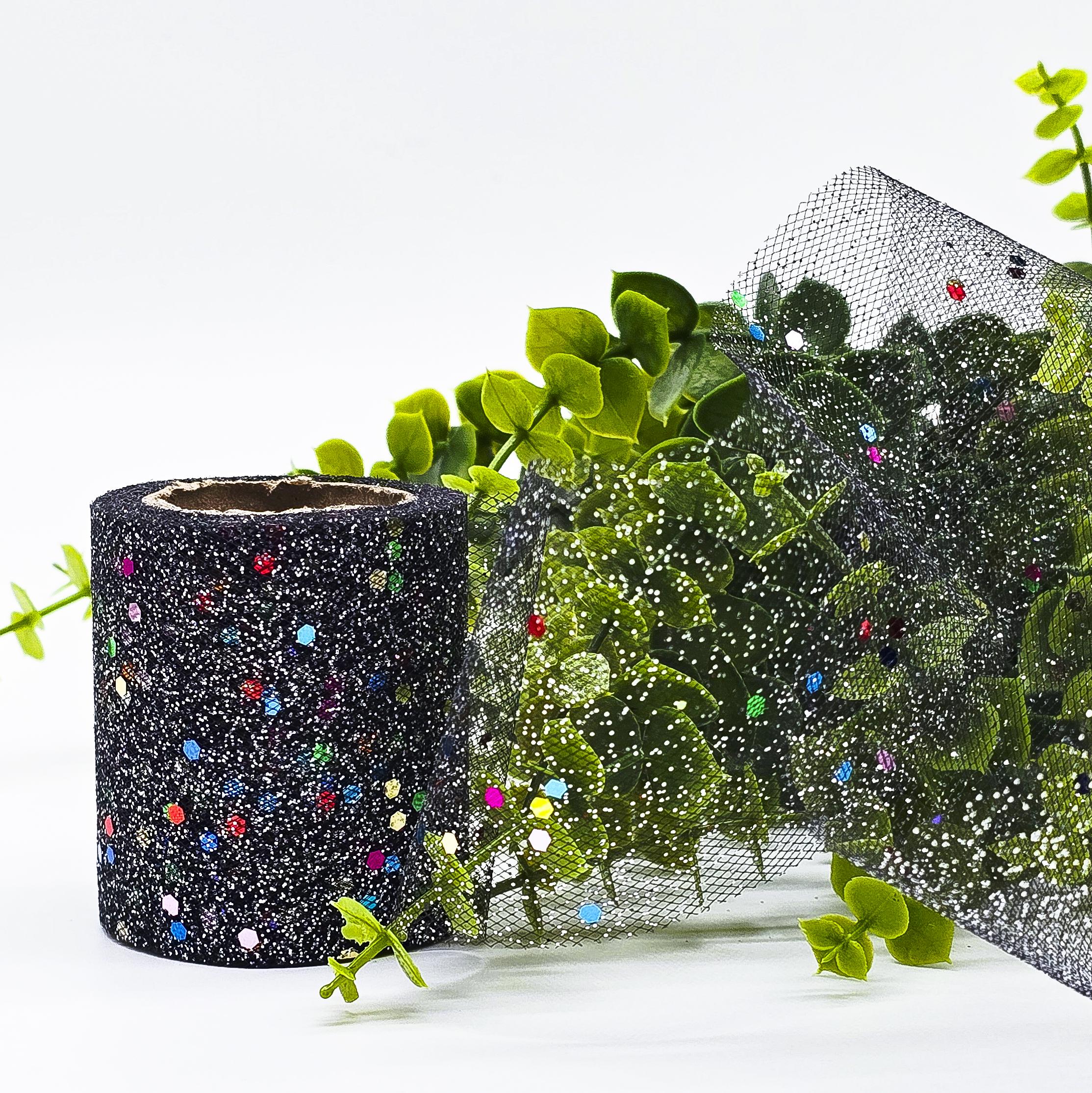 Фатин с напылением ширина 6 см рулон 9 м Черный