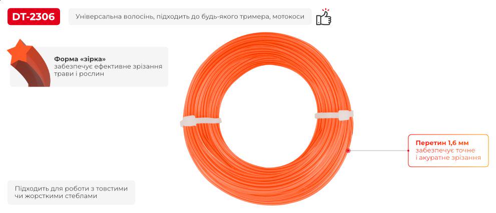 Леска для триммера Intertool DT-2306 звезда 1,6 мм x 15 м - фото 2