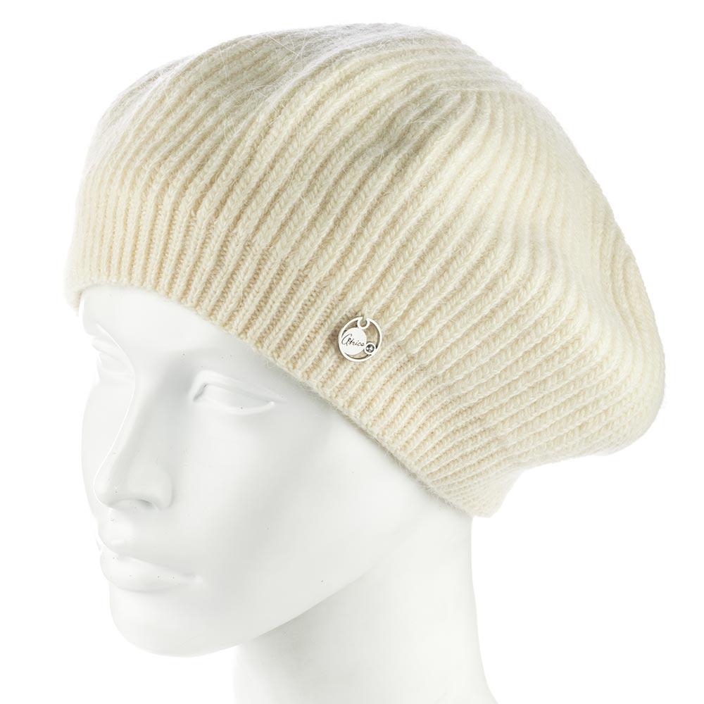 Берет женский ангоровый Atrics WH911 с узором двойной Ваниль