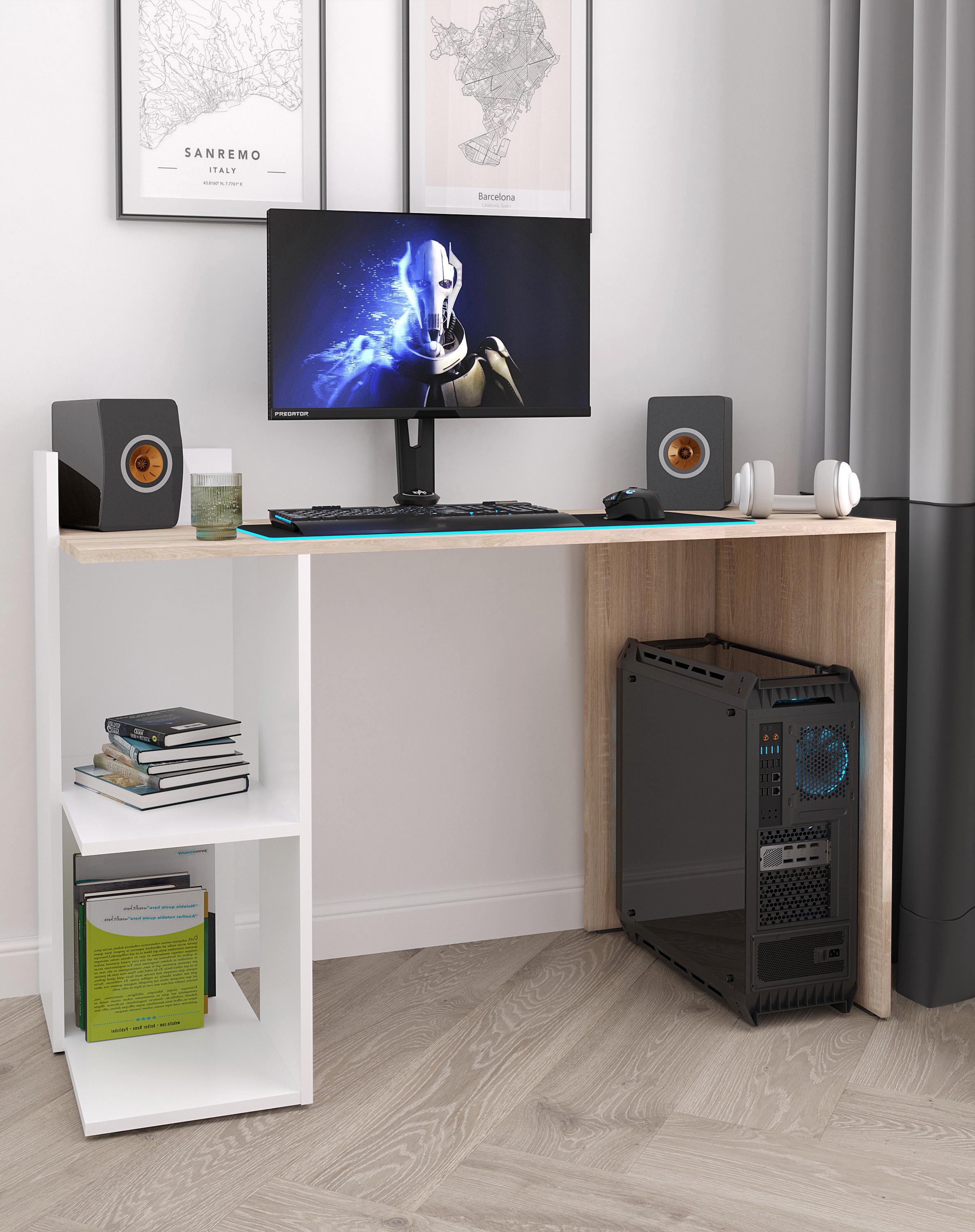 Стіл письмовий з полицями з лівої сторони 120х87х52 см Дуб сонома/Білий