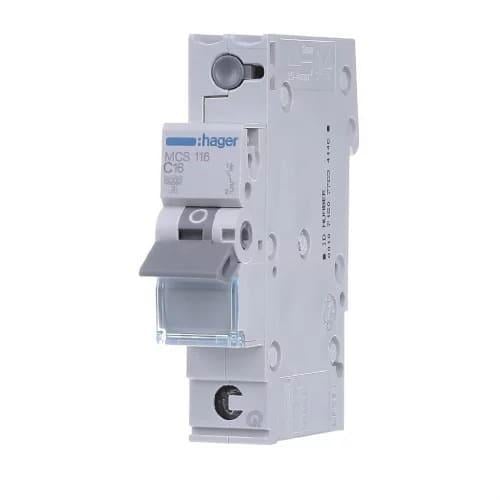 Автоматический выключатель Hager QC 16A 6 kA 1 полюс тип B MBS116 (36659)