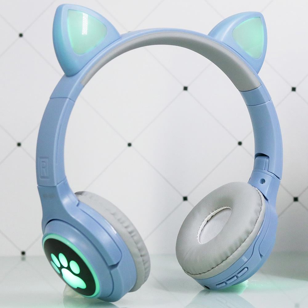 Наушники детские с кошачьими ушками CAT Ear XY-231 LED подсветка голубые (557-755481)