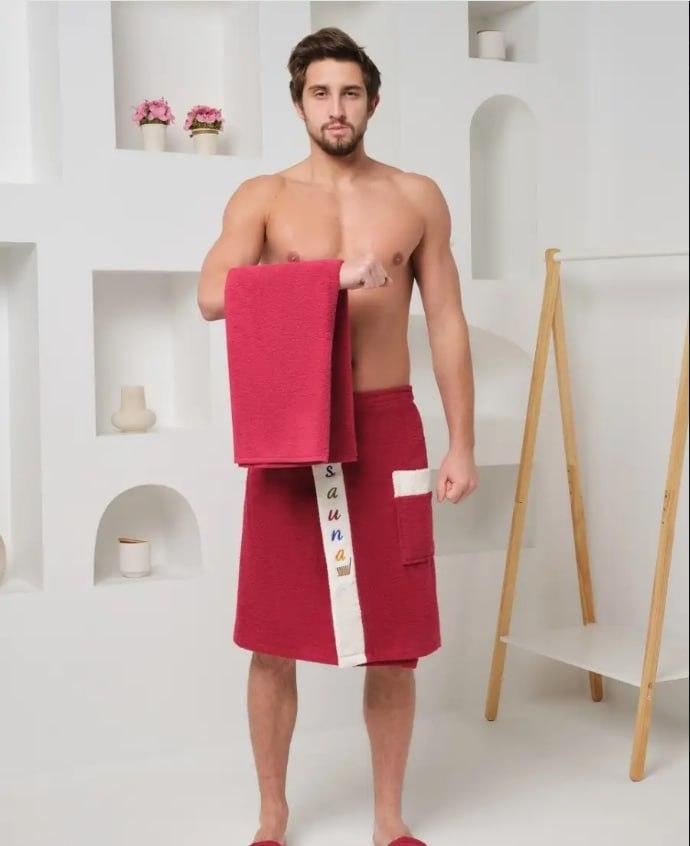 Набір чоловічих рушників для сауни Махра Червоний (2226882004)
