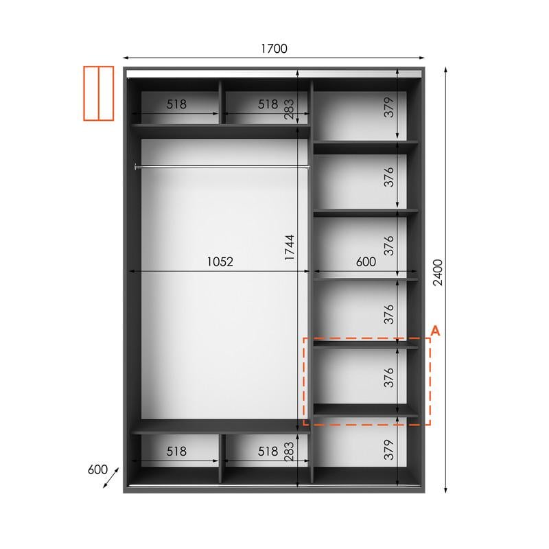 Шафа-купе Idea серія 1 170х60х240 см Антрацит (1120) - фото 2 Шафа-купе Idea серія 1 170х60х240 см Антрацит (1120) - фото 2