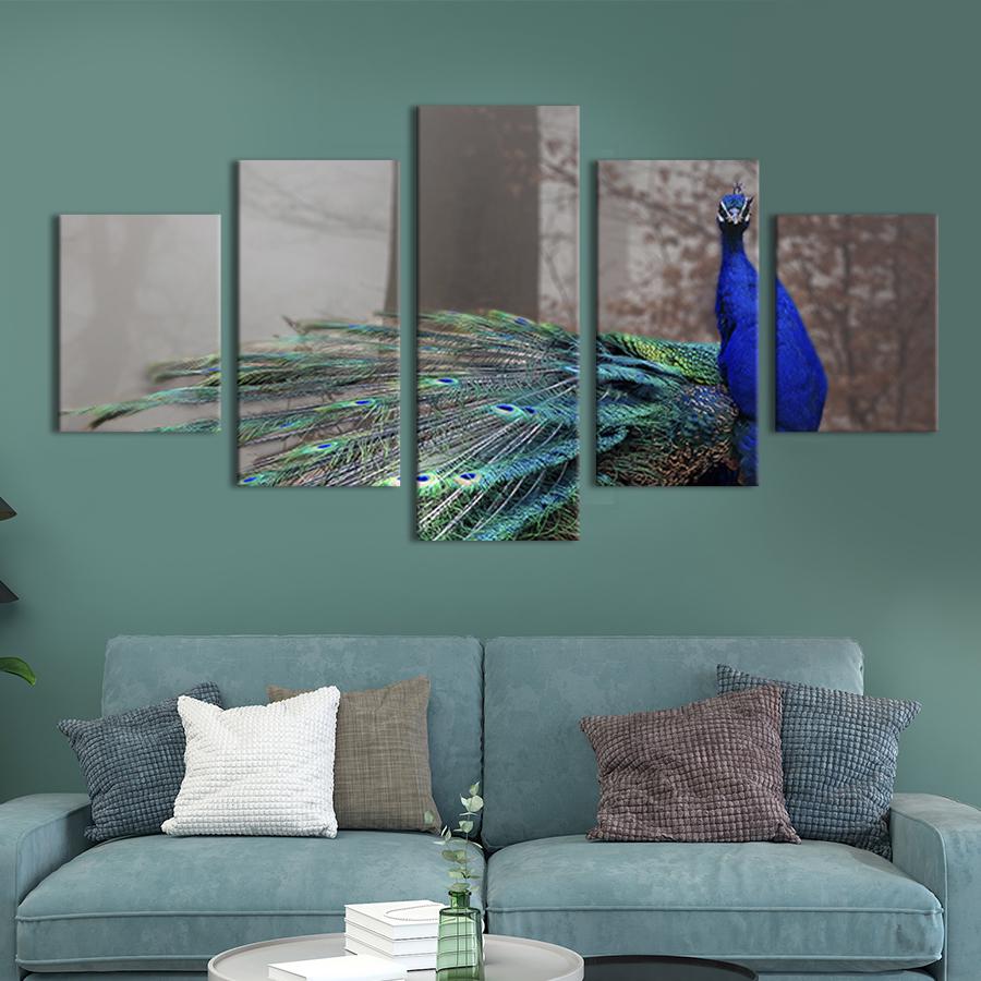 Модульная картина из 5 частей на холсте интерьерная картина Королевский павлин 187x94 см (181-52)