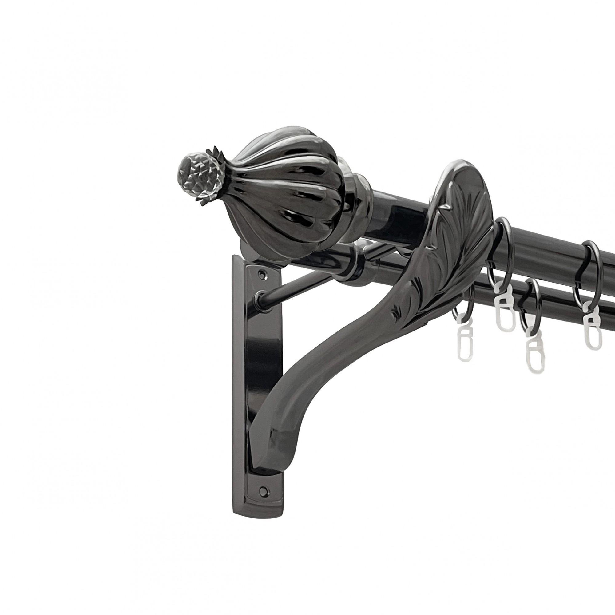 Карниз металлический Orvit Таджа-Кристалл двухрядный ретро/гладкая труба/кольцо металлическое Оникс 25/19 мм 200 см (00-00021524)