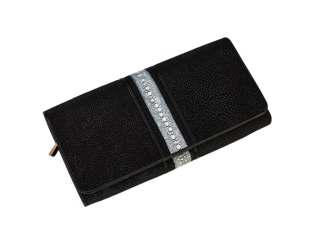 Кошелек Ekzotic leather женский из натуральной кожи морского ската Черный (stw 79_1)