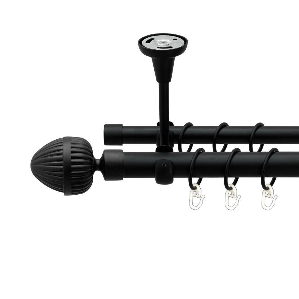 Карниз Orvit Одеон металевий дворядний відкритий до стелі гладка труба кільце металеве 25/19 мм 240 см Чорний Оксамит (00-00020906)