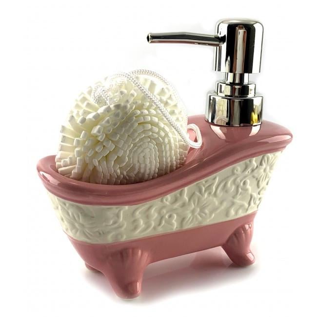 Диспенсер для мыла с мочалкой ванна 14х14х7 см Розовый (32164B) - фото 4