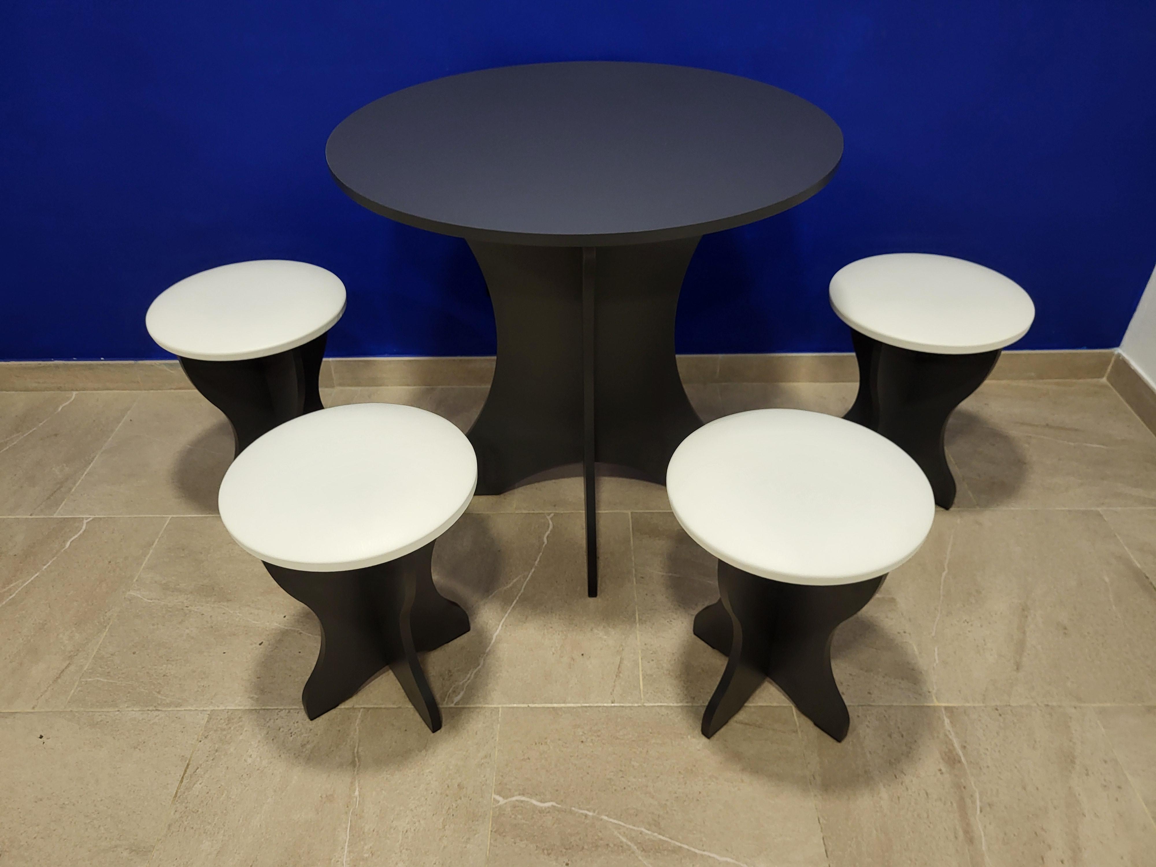 Стол круглый и 4 табурета Боярин ДСП/экокожа Антрацит/Белый (S4T-A-EB)