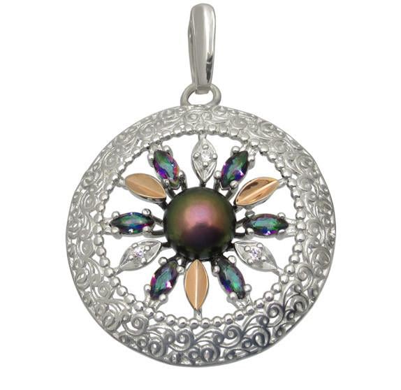 Кулон серебряный с золотыми вставками Колесо Фортуны (977561631)
