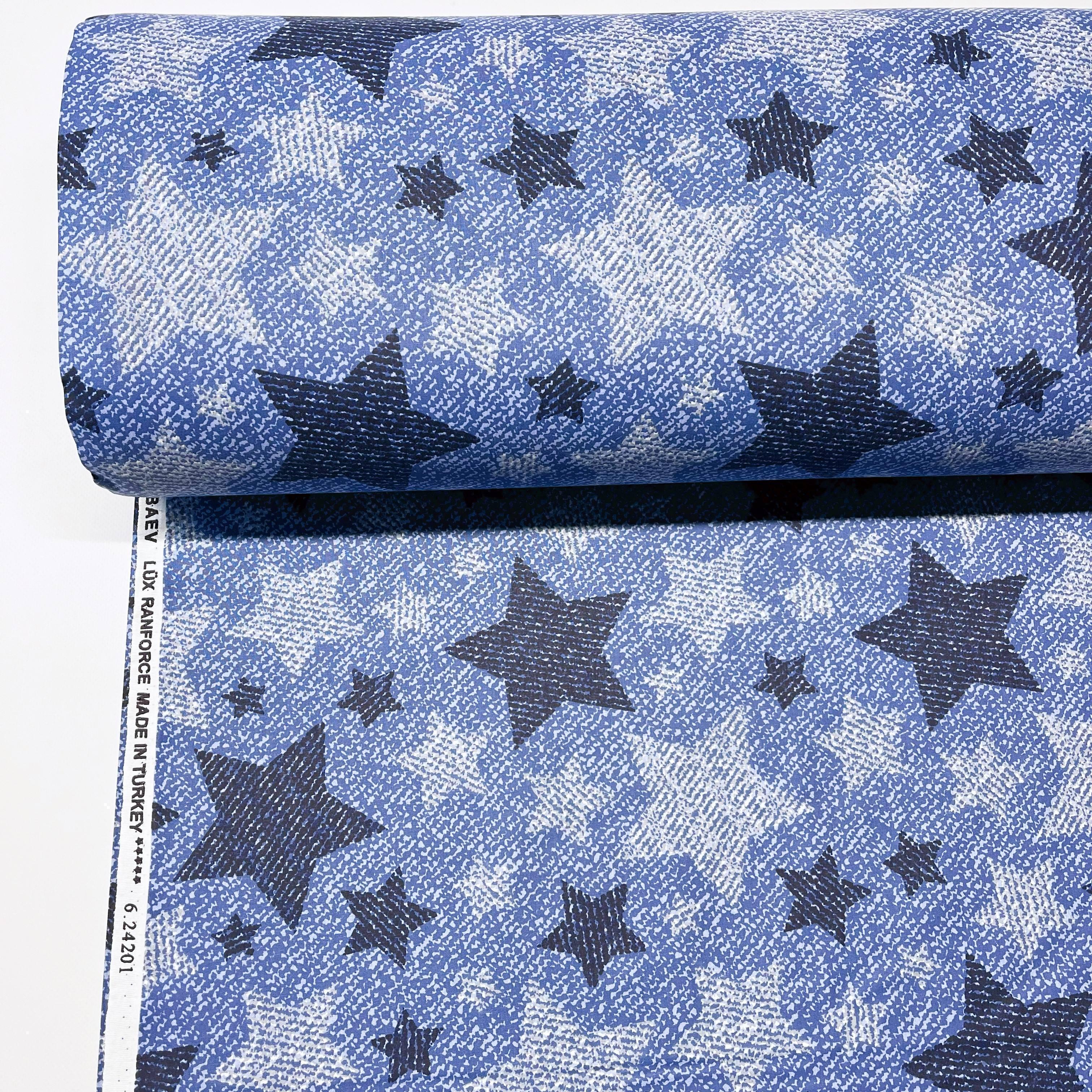 Ткань для постельного белья ранфорс звезды 240 см Синий (624201/2 02224)