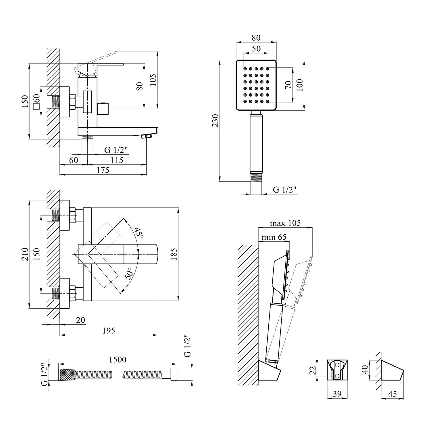 Смеситель-кран для ванной Kroner KRP Edelstahl Kubus ESG060 (KR23012Y) - фото 2 Смеситель-кран для ванной Kroner KRP Edelstahl Kubus ESG060 (KR23012Y) - фото 2