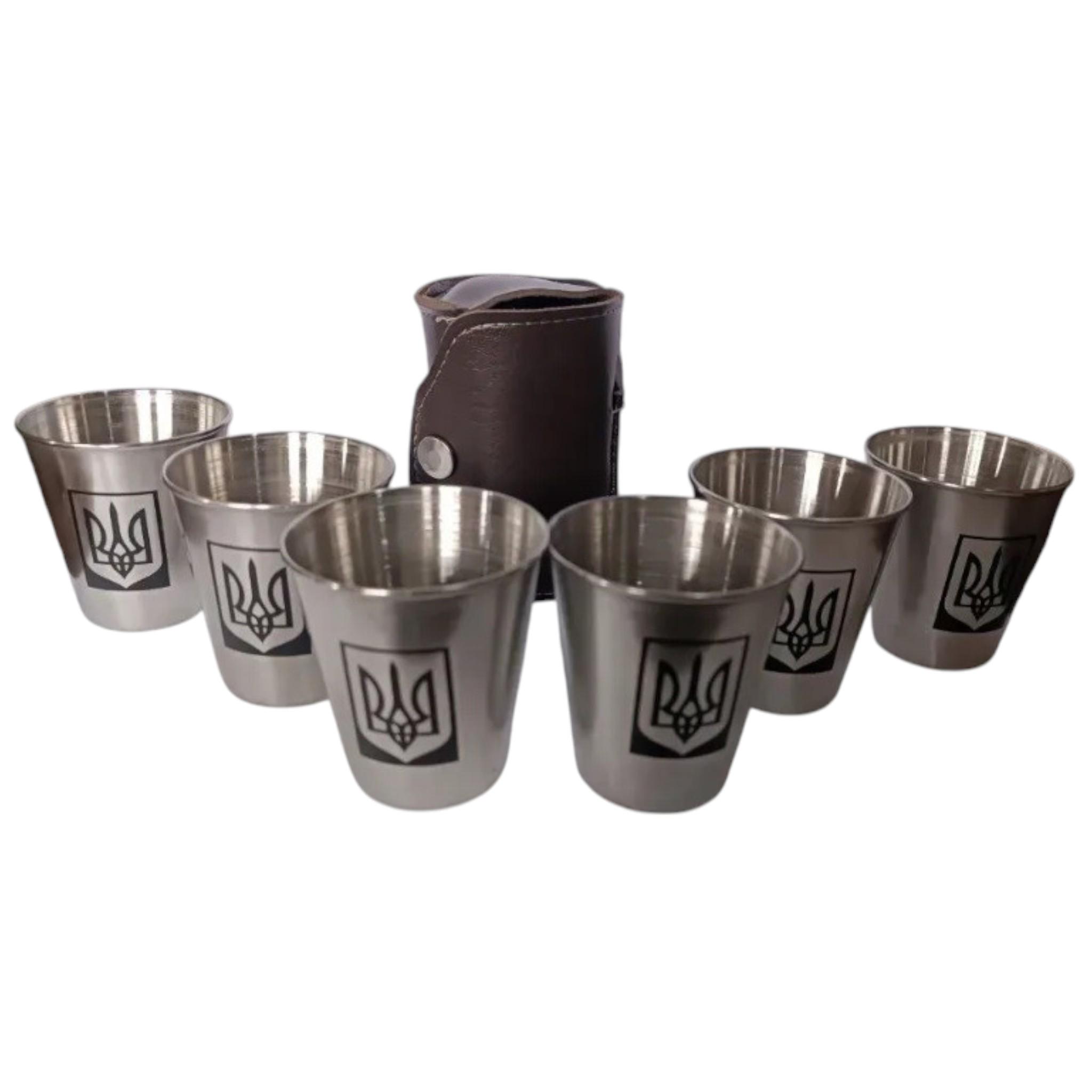 Набор походных рюмок Герб Украины из нержавеющей стали в чехле 6 шт. по 75 мл (S_JB-03UA)