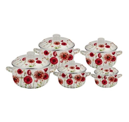 Набор посуды Edenberg EB-1875 с эмалированной стали 10 пр. Белый с красным