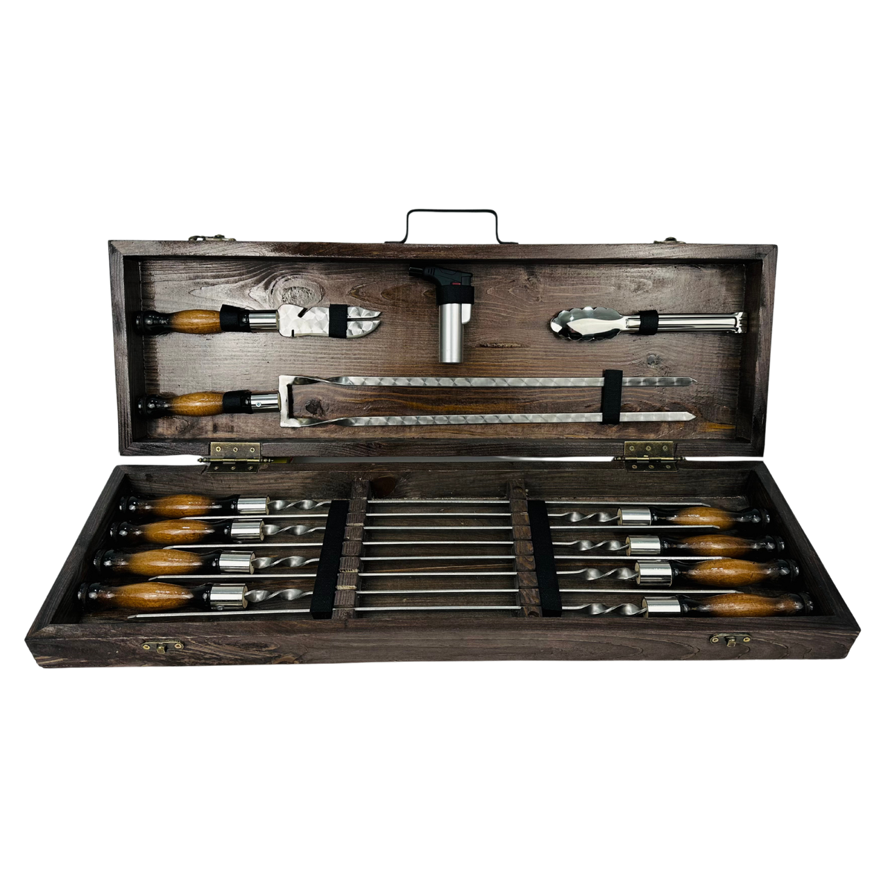 Подарочный набор шампуров для барбекю Премиум-2 ручной работы в деревянном кейсе