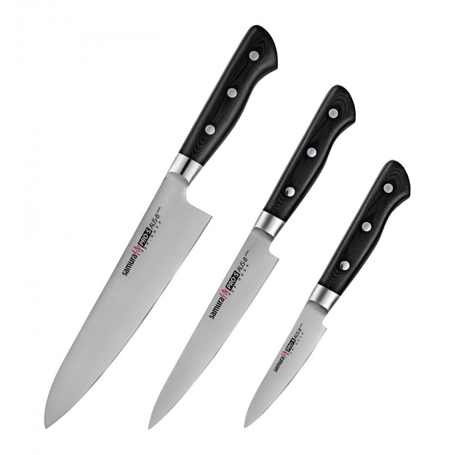 Набор ножей Samura Pro-S нож овощной 58 HRC AUS-8 нержавеющая сталь 3 пр. Черный (2356709430)