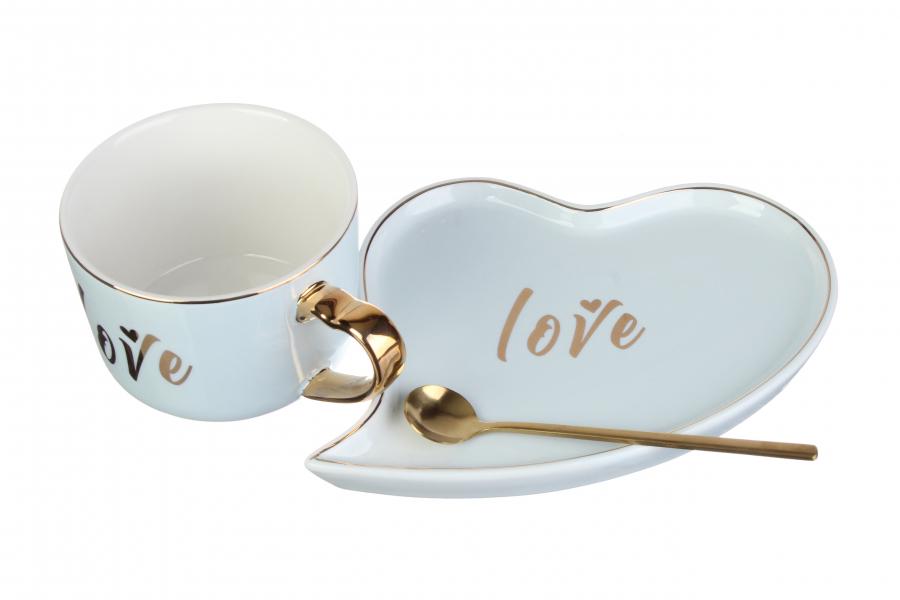 Чашка керамическая Love с блюдцем 170 мл Голубой (100009) - фото 2 Чашка керамическая Love с блюдцем 170 мл Голубой (100009) - фото 2