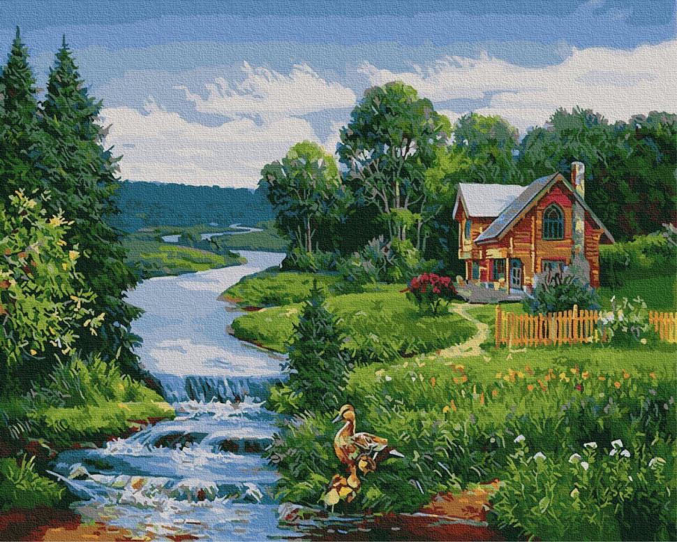 Картина по номерам Rainbow Art Домик у речки (GX4245-RA)