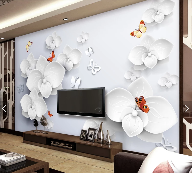 Фотообои 3D флизелиновые цветочные для спальни/зала/кухни Белые орхидеи