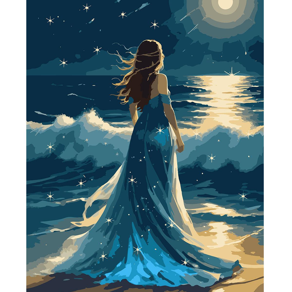 Картина по номерам Santi Девушка и волны ночи с LED подсветкой 40x50 см (Top-955105)