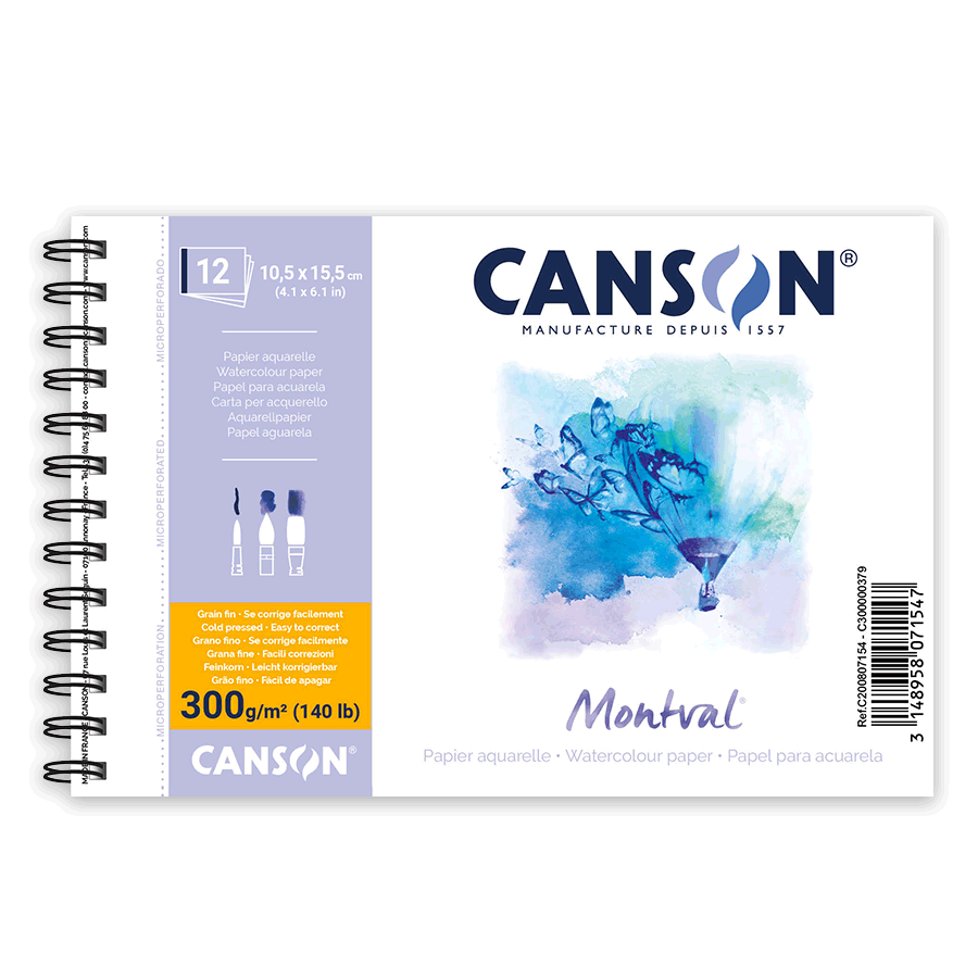 Альбом для акварели Canson Montval Cold Pressed на спирали 300 г/кв. м 12 л. 10,5x15,5 см Белый (0807-154)
