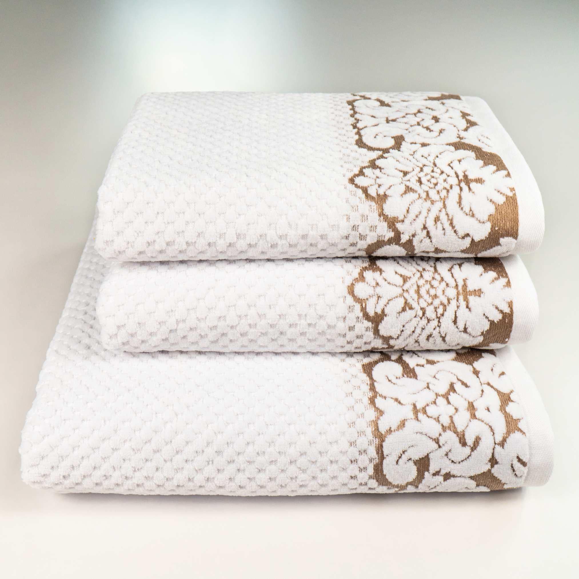 Набор полотенец Damask жаккардовое с велюром 3 шт. Белый (550-dv-k3-2-white)