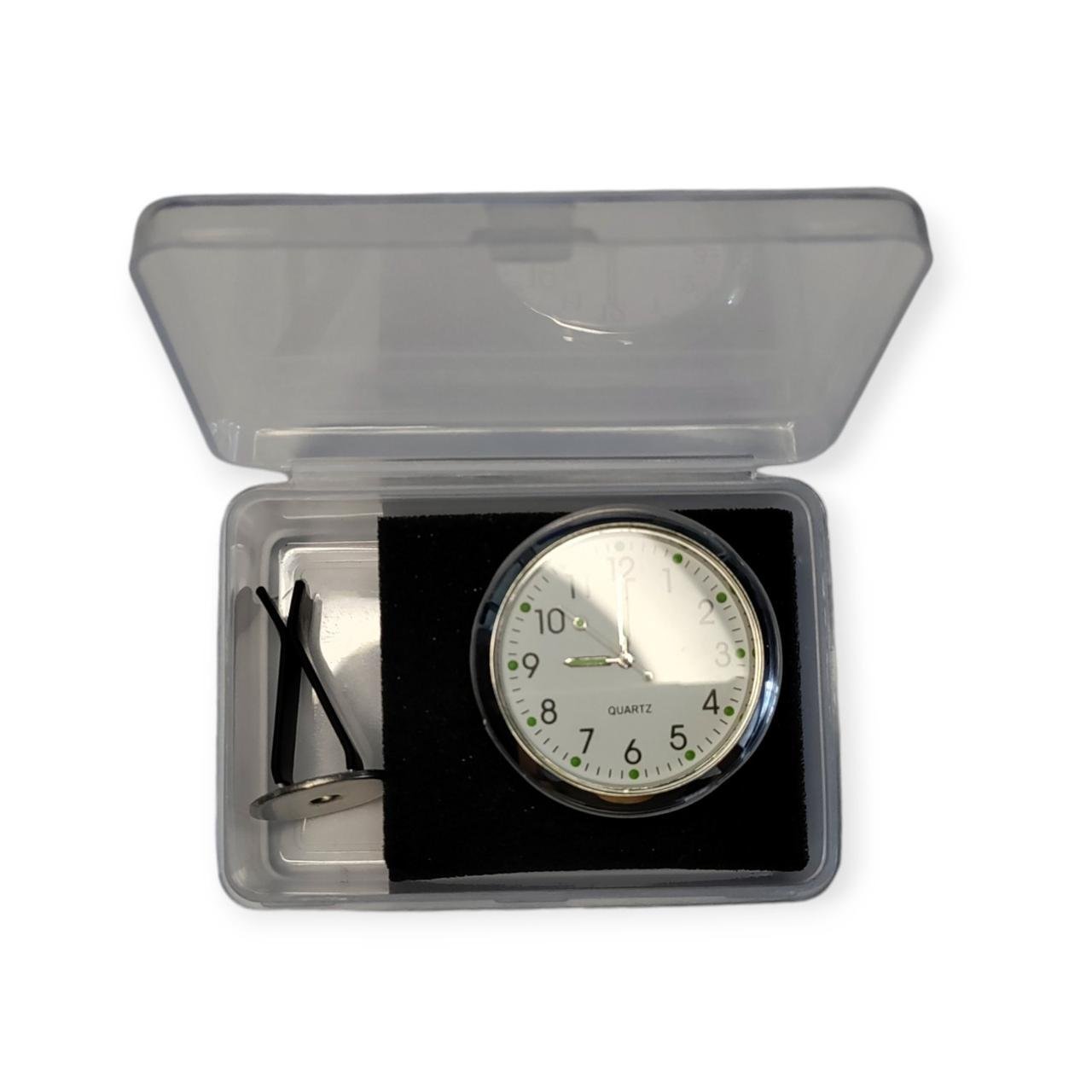 Часы автомобильные мини на дефлектор хромированные с белым циферблатом (2297399718)