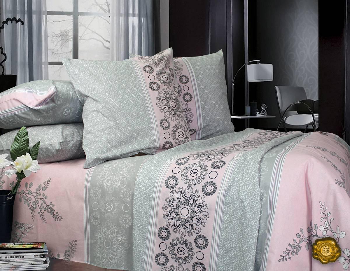 Простынь на резинке Б0364 220х240 см Серый/Розовый/Черный