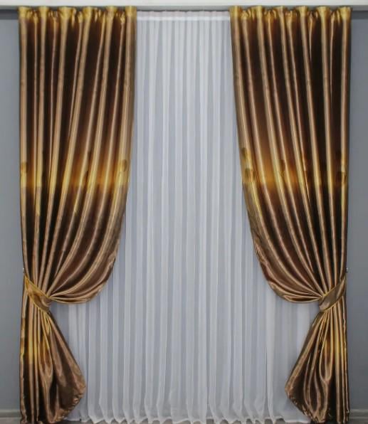 Фотошторы двухсторонние с цветочным принтом 1,5х2,7 м 2 шт. Коричневый (1391ш)