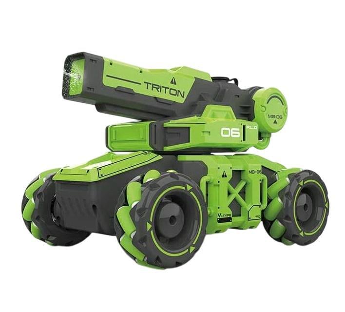 Танк на радиоуправлении Triton стреляет водой/пульт 2,4 GHz/аккумулятор 37 V/USB-кабель Green (161386)