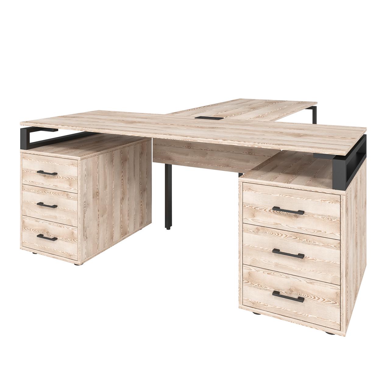 Офисный письменный стол руководителя Loft Details LLB180b с царгой Сосна лофт кремовая