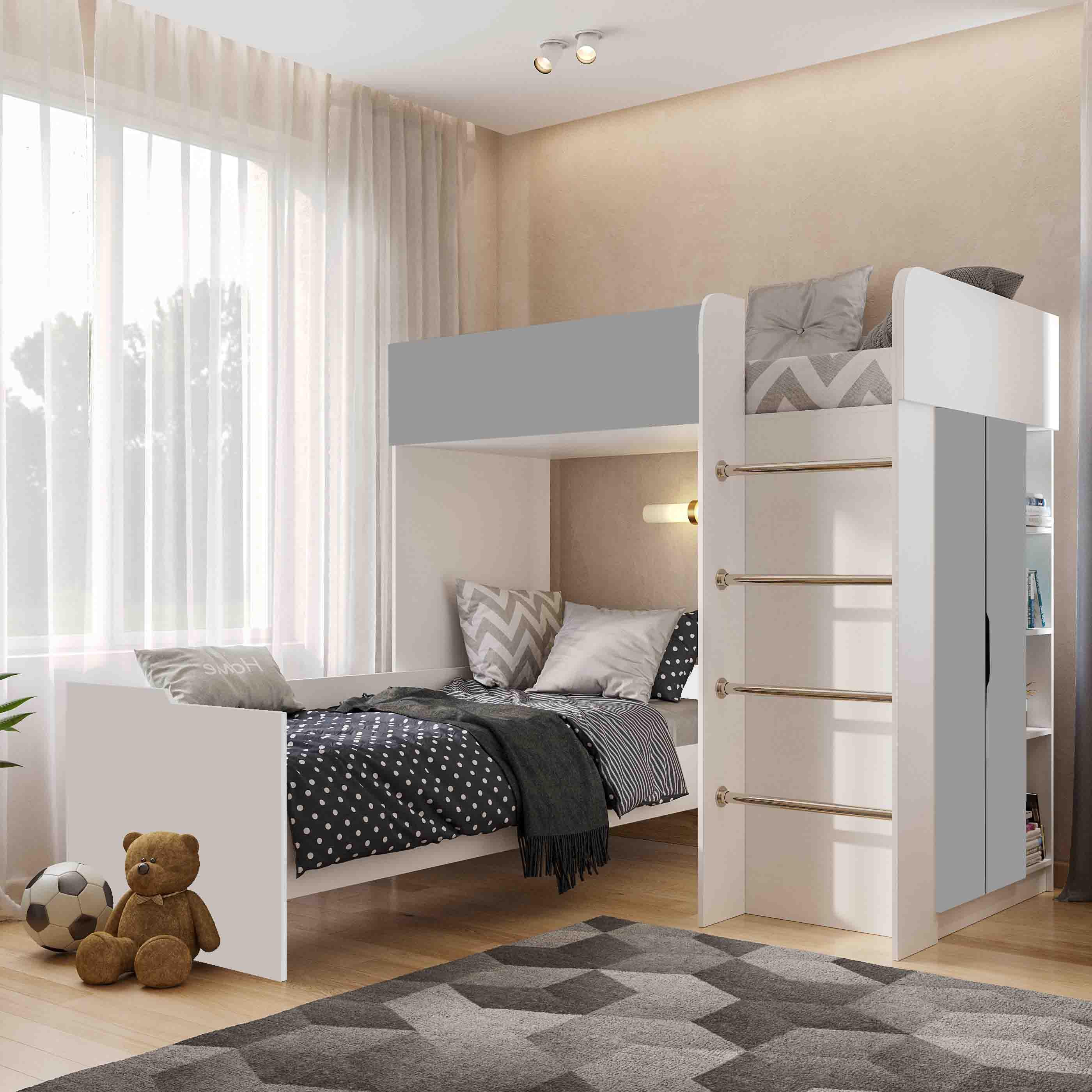Комплект для детской BED-ROOM 3 две кровати и шкаф 1940x1020x1690 мм Белый/Серый