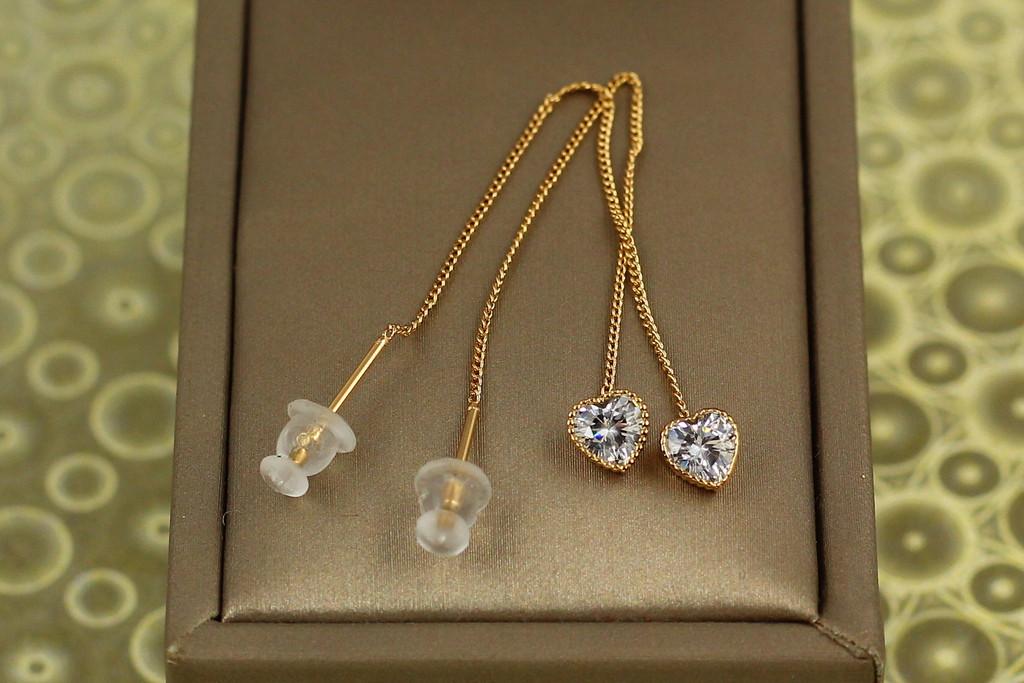 Серьги протяжки Xuping Jewelry камешки сердечко 8,5 см Золотистый (2589322891)