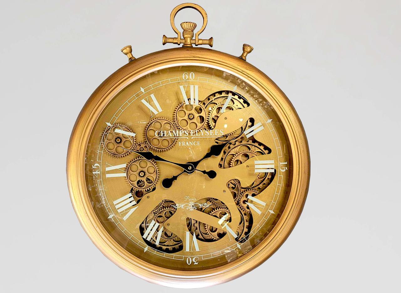 Годинник настінний безшумний 54х60 см металевий з відкритим механізмом шестернями/колещатками під старину (2861666833)