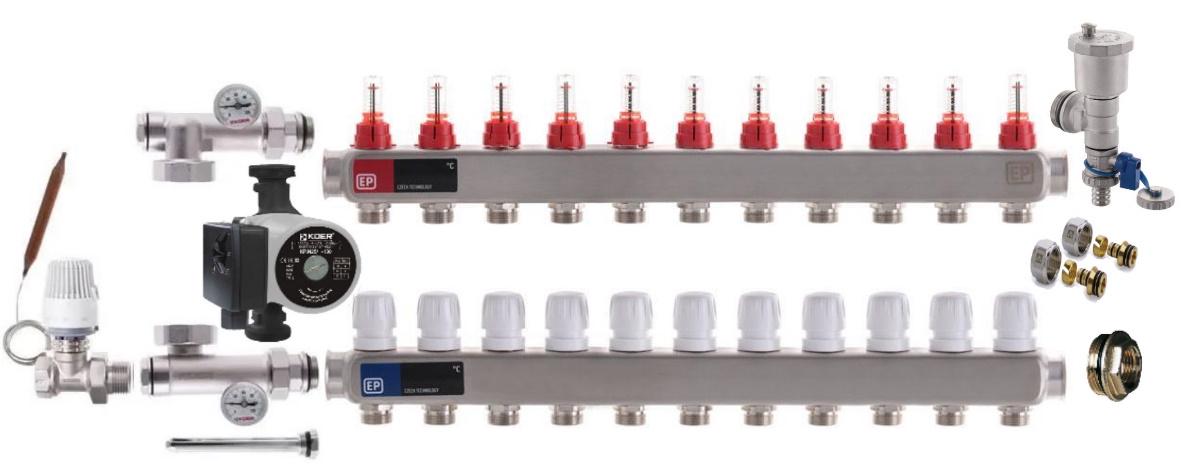 Коллектор для теплого пола Europroduct 11 контуров комплект прямой (EP4987P) Коллектор для теплого пола Europroduct 11 контуров комплект прямой (EP4987P)