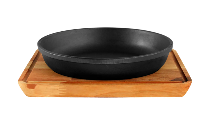 Сковорода чавунна Brizoll порційна HoReCa з дерев'яною підставкою 220х40 мм (M2240F-D)