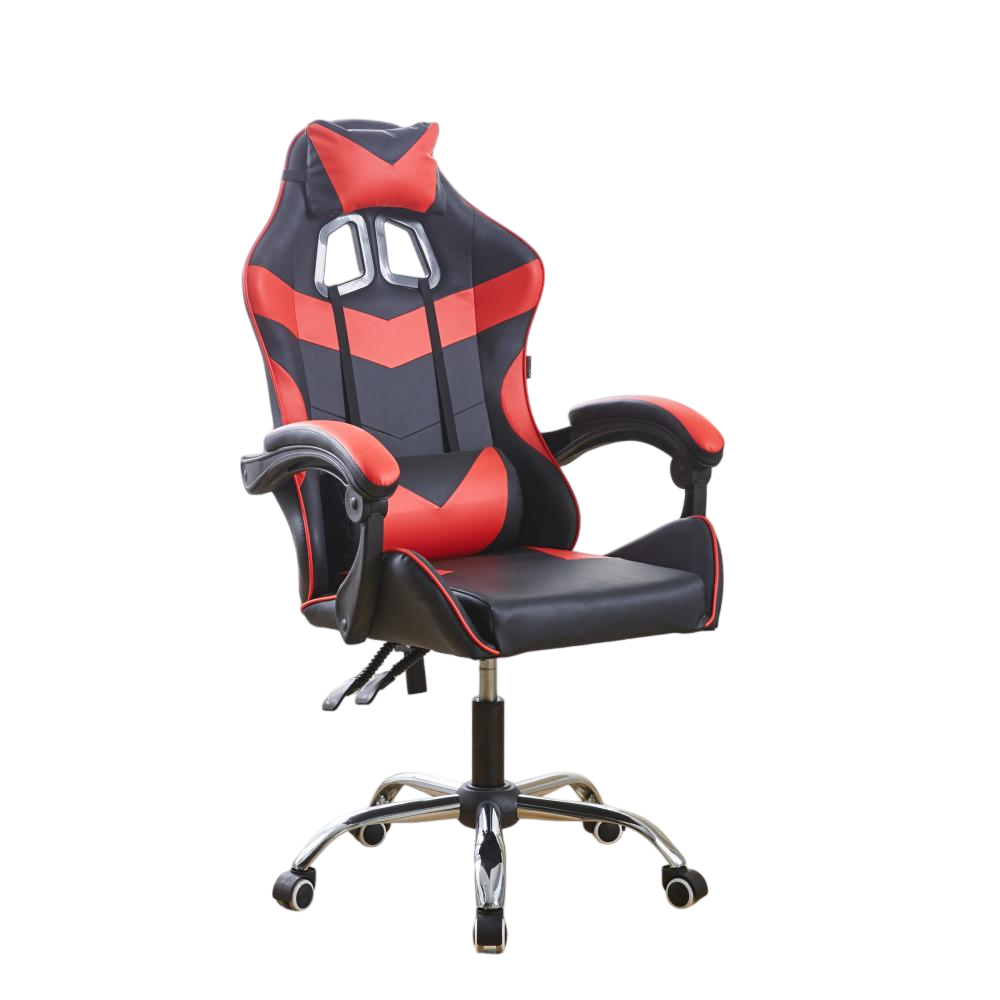 Кресло геймерское Bonro BN-810 из экокожи на колесиках с подушками под поясницу и голову Черно-красный (132-76-42400282)