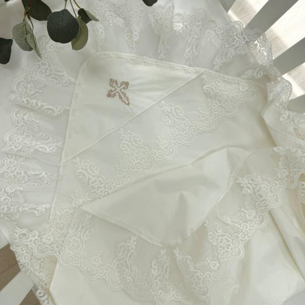 Крестец для крещения с кружевом Цветочек поплин 80х100 см Молочный (1694)