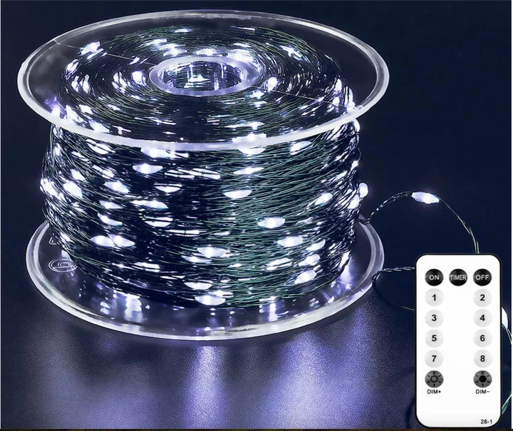 Гірлянда-нитка Роса USB з пультом на зеленому дроті 20 м Холодний білий (1000-RV321W) - фото 1