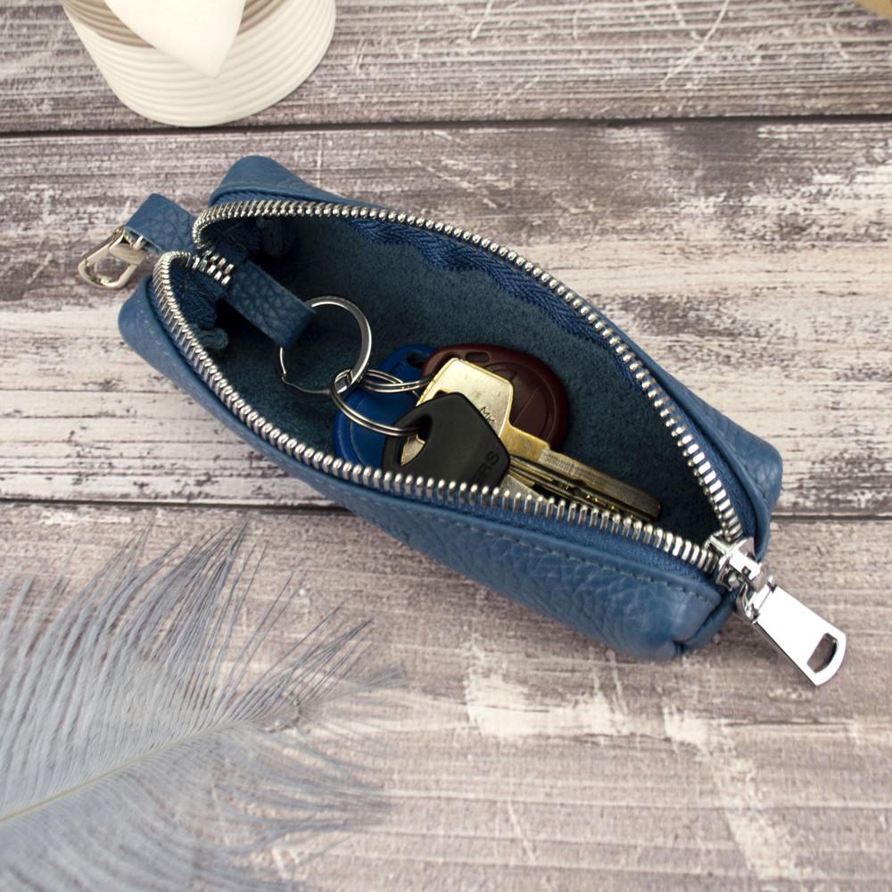 Ключница кожаная женская HC-110 на молнии Темно-голубой - фото 9