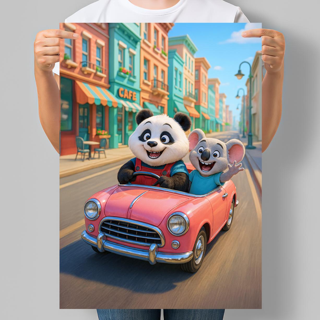 Постер для детской комнаты Панда и коала в городе 30x42 см A3 без рамки (DYT029_A3)