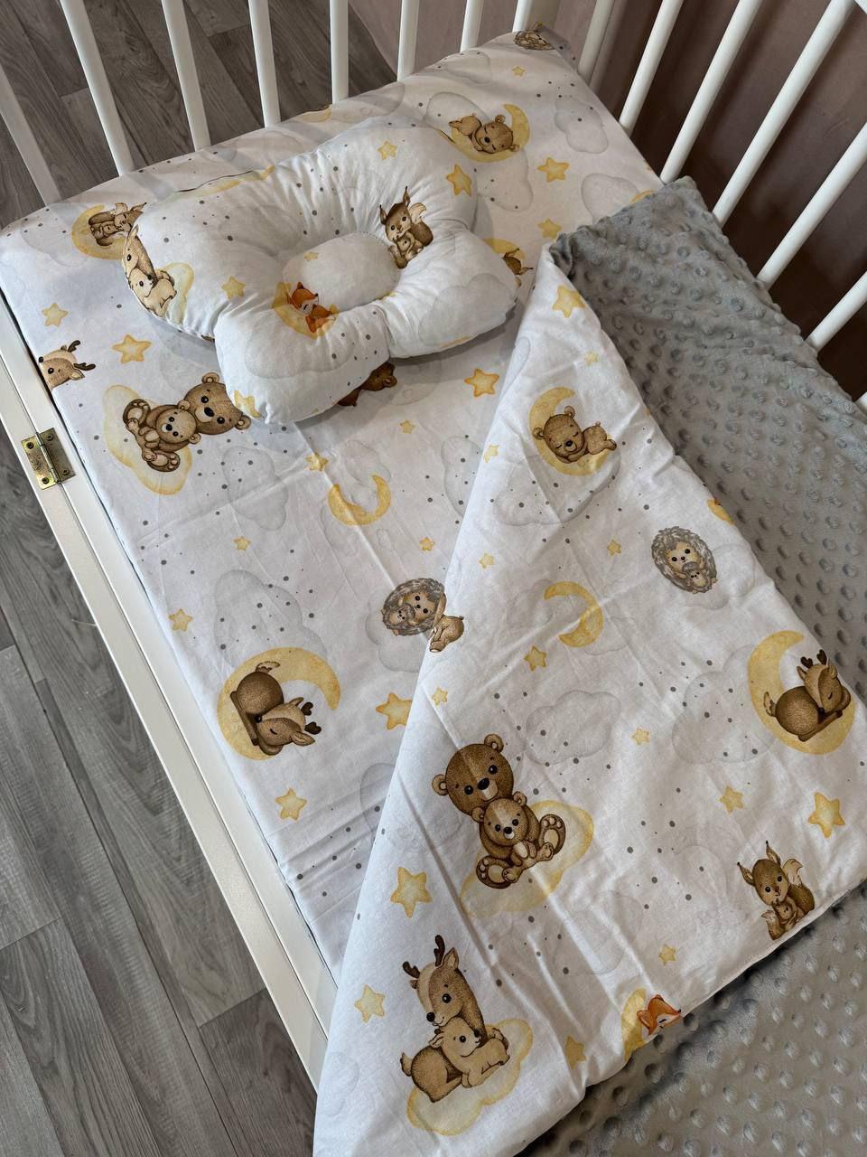 Комплект постельного белья Манюня Мишки из бязи для кроватки 78x98 см Серый (П4К-am-manin-010)