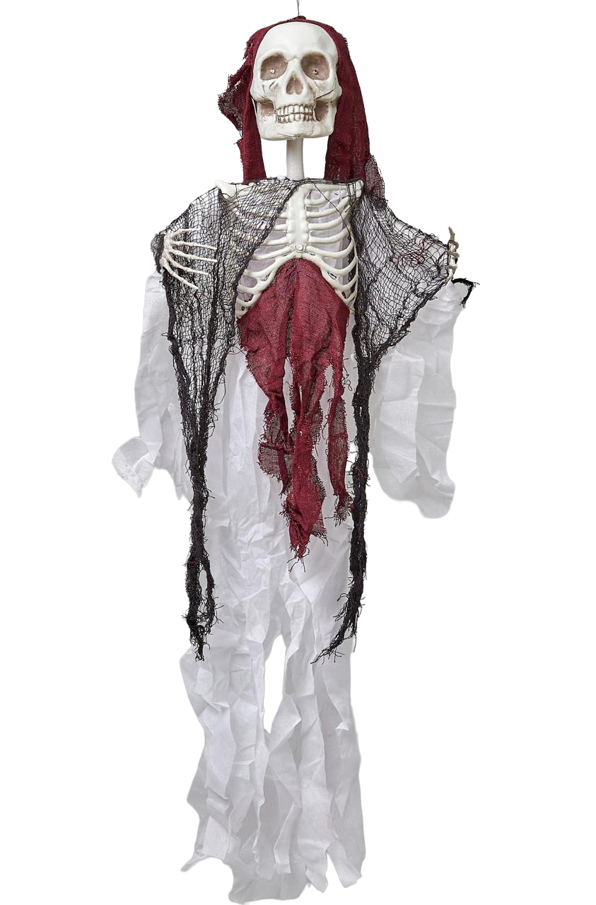Декор Скелет в белом с мигающими глазами на Хэллоуин 110 см