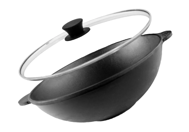 Сковорода чугунная Brizoll WOK со стеклянной крышкой 3,7 л (W28-6)